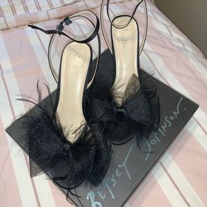 Blue by Betsey Johnson Women's Heeled Feathered Bow Sandal Black 7.5